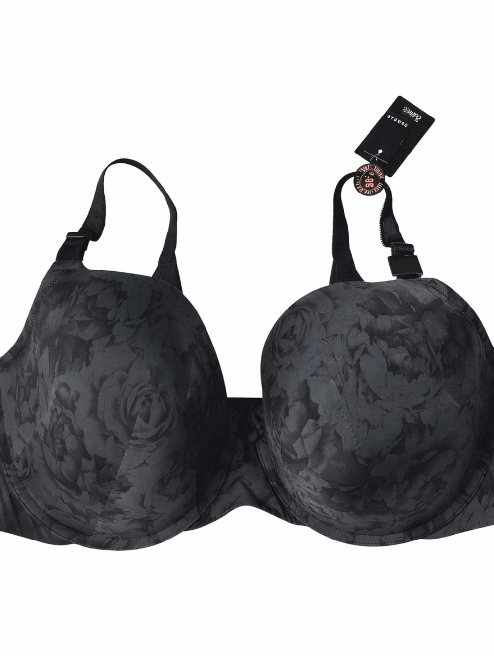 Torrid Black Floral 360 T-Shirt Bra 46 D Lightly Lined New Back
